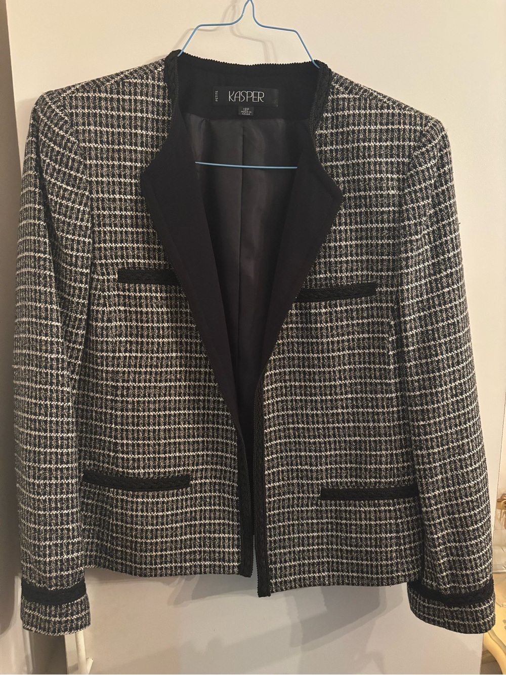 Kasper Black & White Tweed Collarless Jacket